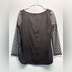Women’s Express Black Sheer Lace Polka Dot Sleeve Button Down Back Blouse Top M